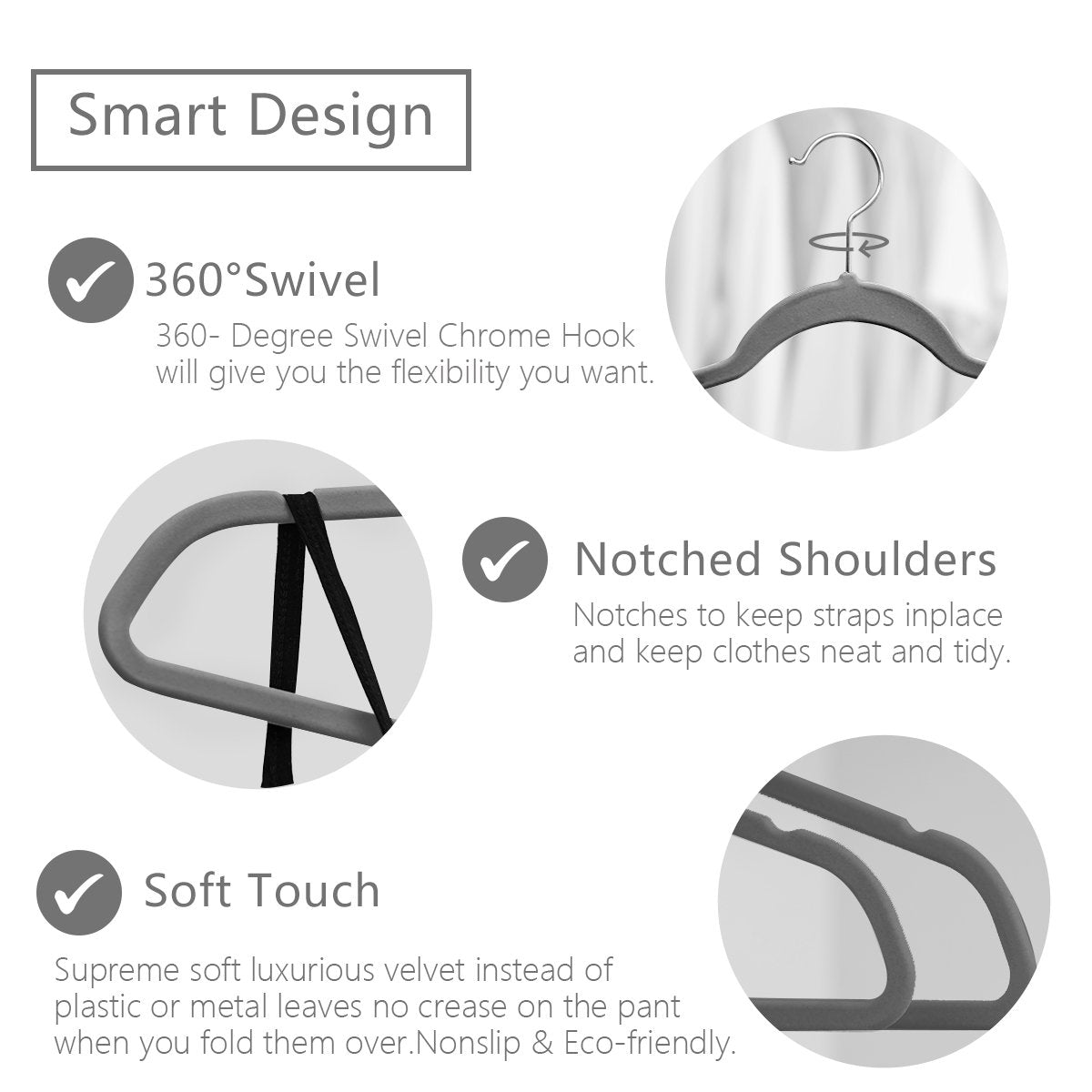 Mizgi Premium Velvet Hangers (50 Pack) Heavyduty - Non Slip Felt Hangers - Velvet Suit Hangers Gray - Chrome Hooks,Space Saving